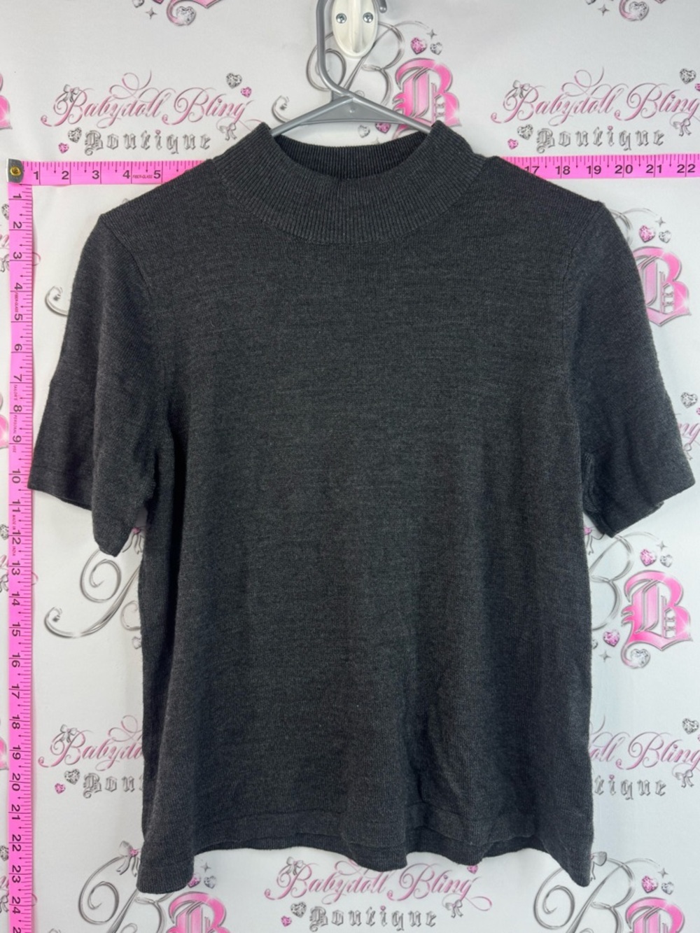 Allison Daley tshirt turtleneck dark gray Charcoal Short-Sleeve Knit Top